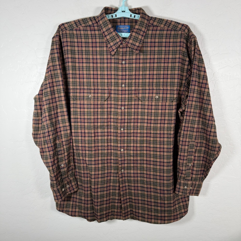 Pendleton Shirt Mens XL Brown Button Down Long Sleeve Flannel Two Pocket Plaid